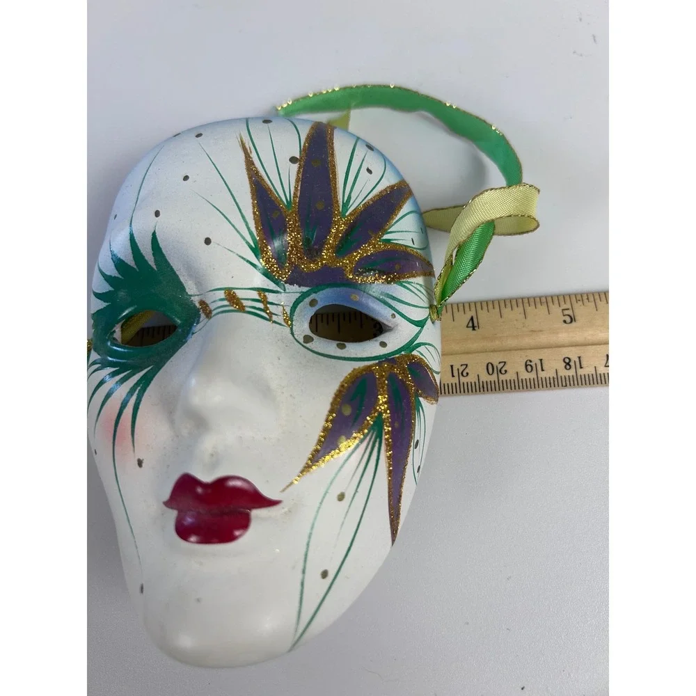 Vintage Mardi Gras Venetian Ceramic Mask 80s Wall Decor Painted‎ Glitter